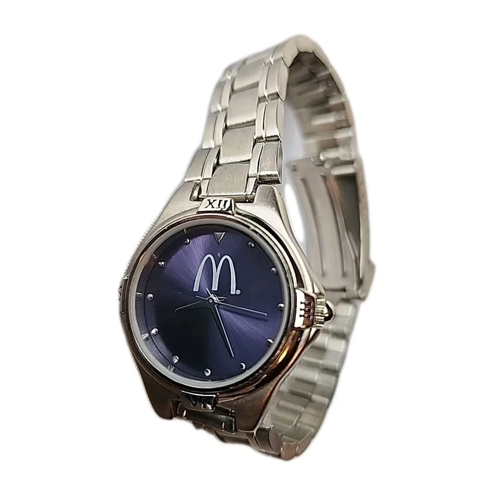 Vintage McDonald's Sweda Quartz Watch Women's Silver w/Blue Face Made‎ Japan EUC